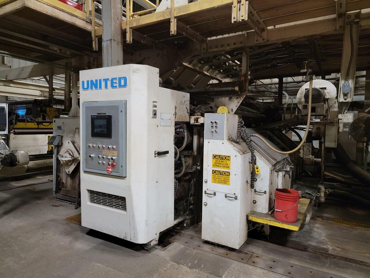 Used 98" WIDE UNITED SINGLE FACER MODEL M600 WITH B, C & E FLUTE CARTRIDGES