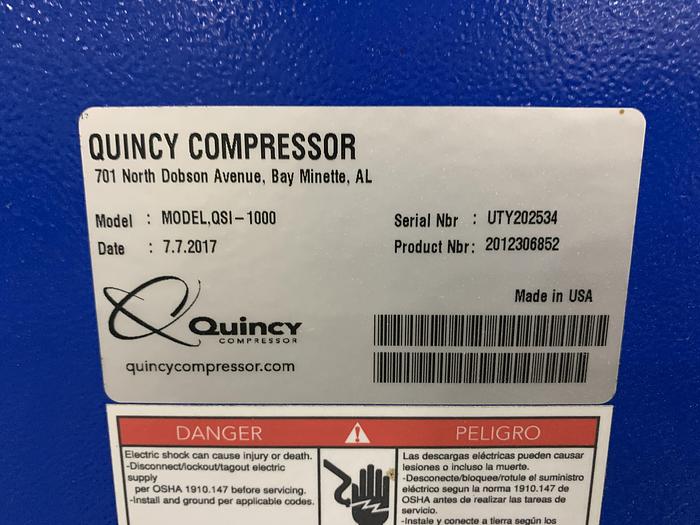 Used QUINCY MODEL QSI-1000 200 HP AIR COMPRESSOR MANUFACTURED 2017