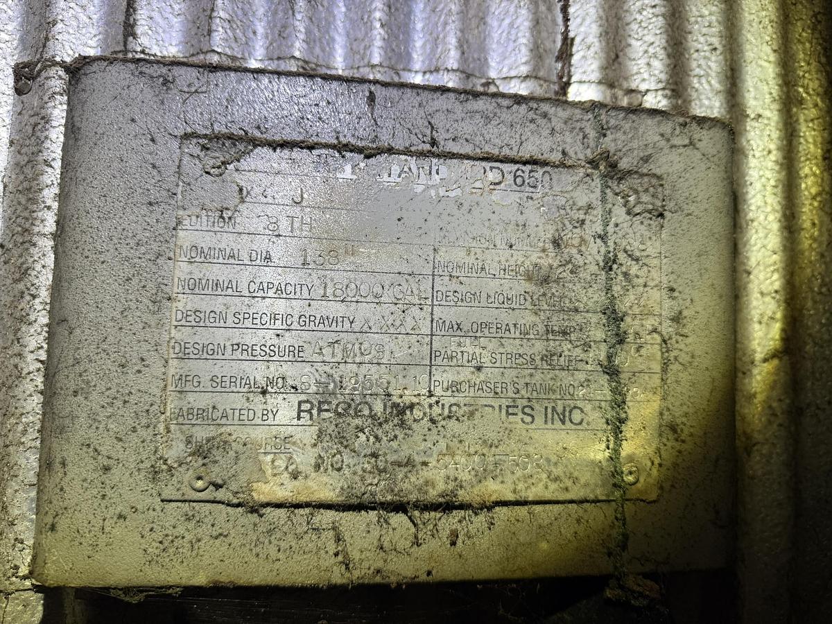 Used 11'6" 18,000 GALLON RECO INDUSTRIES INC. STAINLESS SLEEL TANK