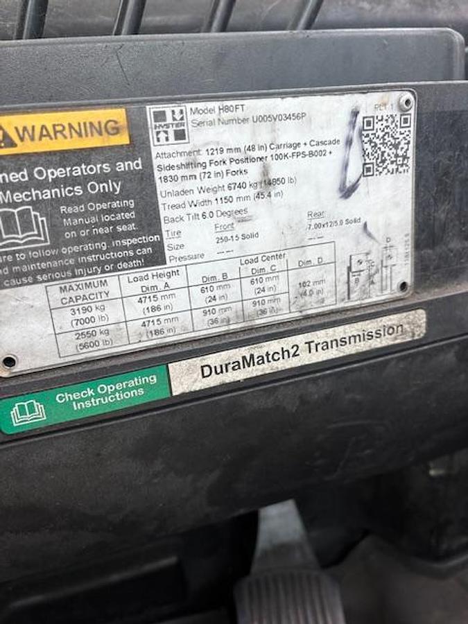 Used 8,000 POUND CAPACITY HYSTER H80 DIESEL FULL CAB WITH 4 WAY HYDRAULICS