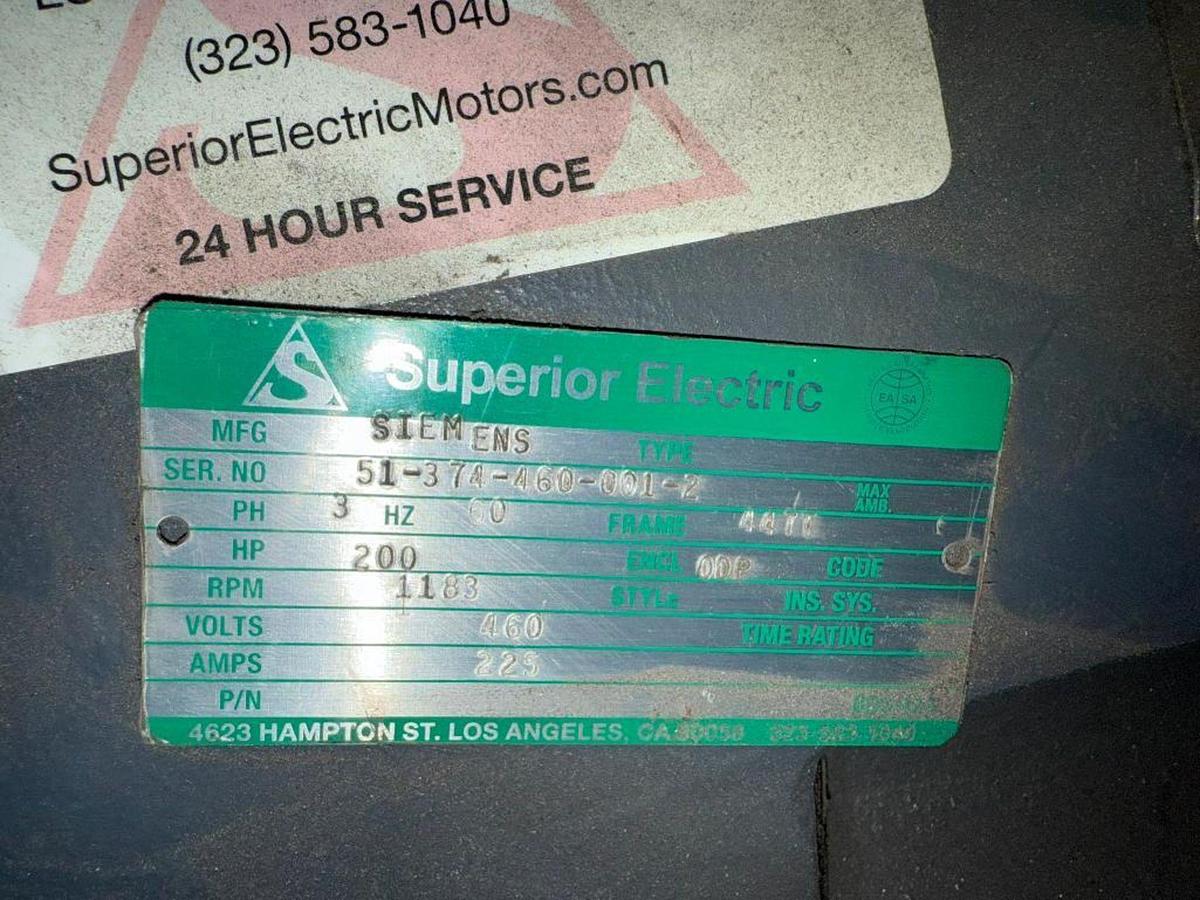 Used 200HP SIEMENS SUPERIOR ELECTRIC MOTOR
