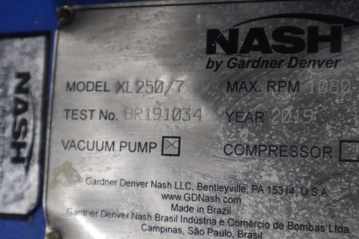 Used NASH VACUUM PUMP MODEL XL250/7 MANUFACTURED 2019