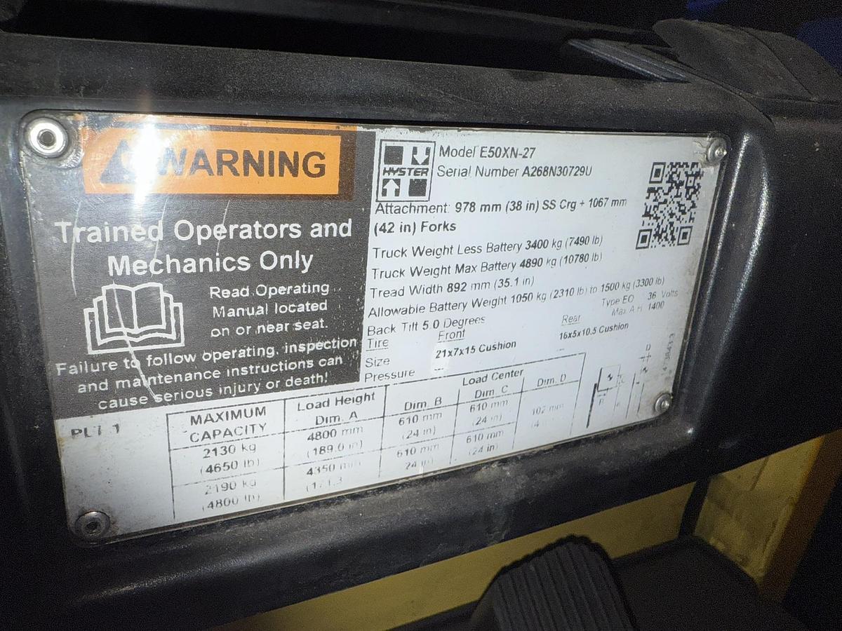 Used 5000 POUND HYSTER MODEL E50XN-27 ELECTRIC FORKLIFT