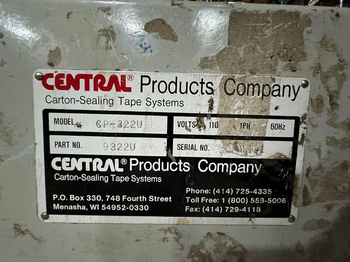 Used CENTRAL CP-322U CASE TAPER CARTON SEALER SYSTEM