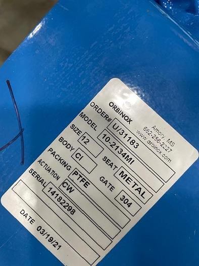 Used ORBINOX MODEL 10-2134MI 12" SLIDE GATE VALVES 304 S/S UNUSED