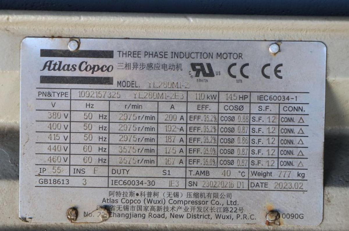 Used 145 HP/110kW ATLAS COPCO G110-6.8 SCREW AIR COMPRESSOR WITH ATLAS COPCO WATER SEPERATOR