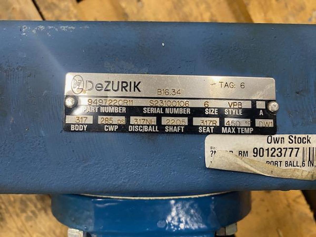 DEZURIK 6" SS BALL VALVE