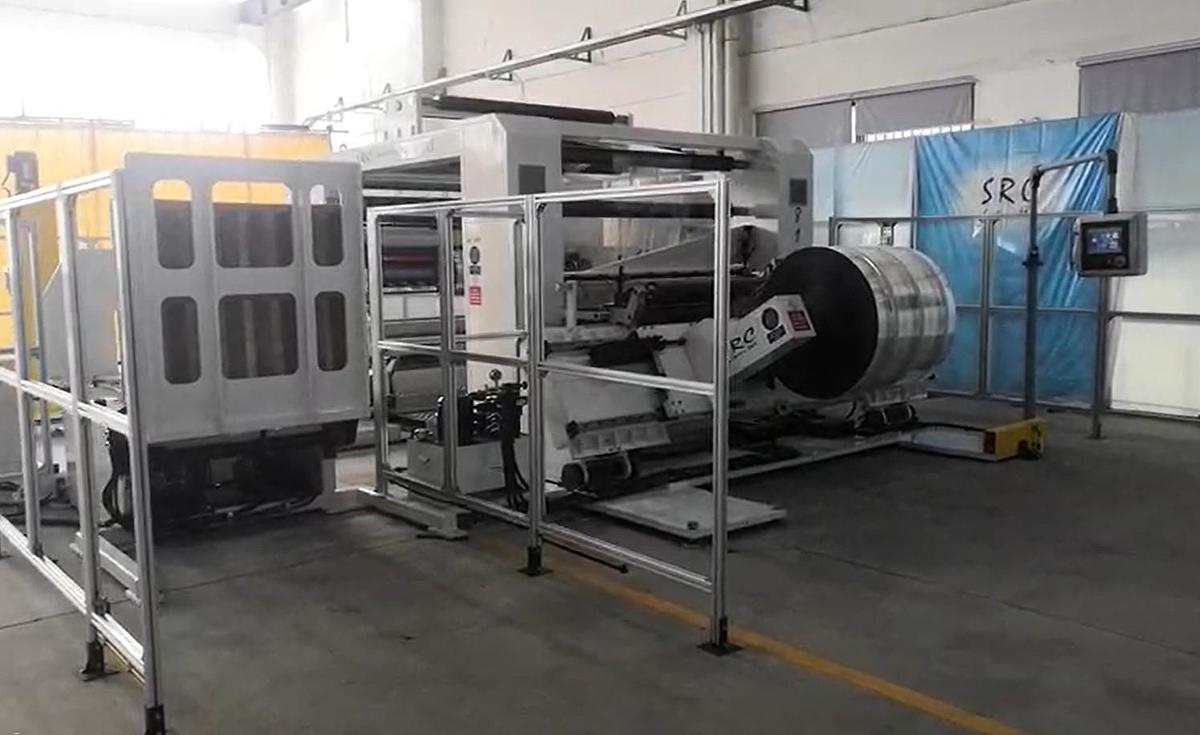 Used 60" - 80" WIDE SRC SYSTEMS, LTD. MODEL 812-LS CANTILEVERED DUPLEX SLITTER REWINDER - CENTERWIND OR CENTER SURFACE