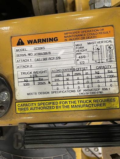 Used 2011 CATERPILLAR GC55K 12000LB CAPACITY ROLL CLAMP TRUCK 72" ROLL CLAMP TRUCK