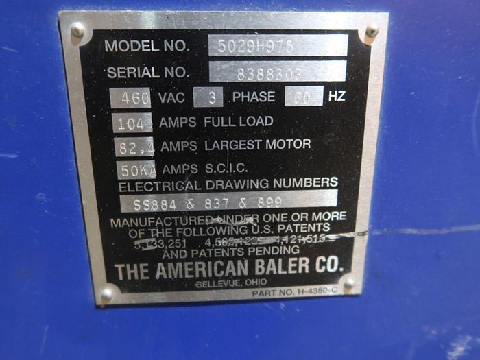 Used 75 HP AMERICAN BALER 9" CYLINDER AUTO TIE HORIZONTAL BALER MODEL 5029H975 PENDING