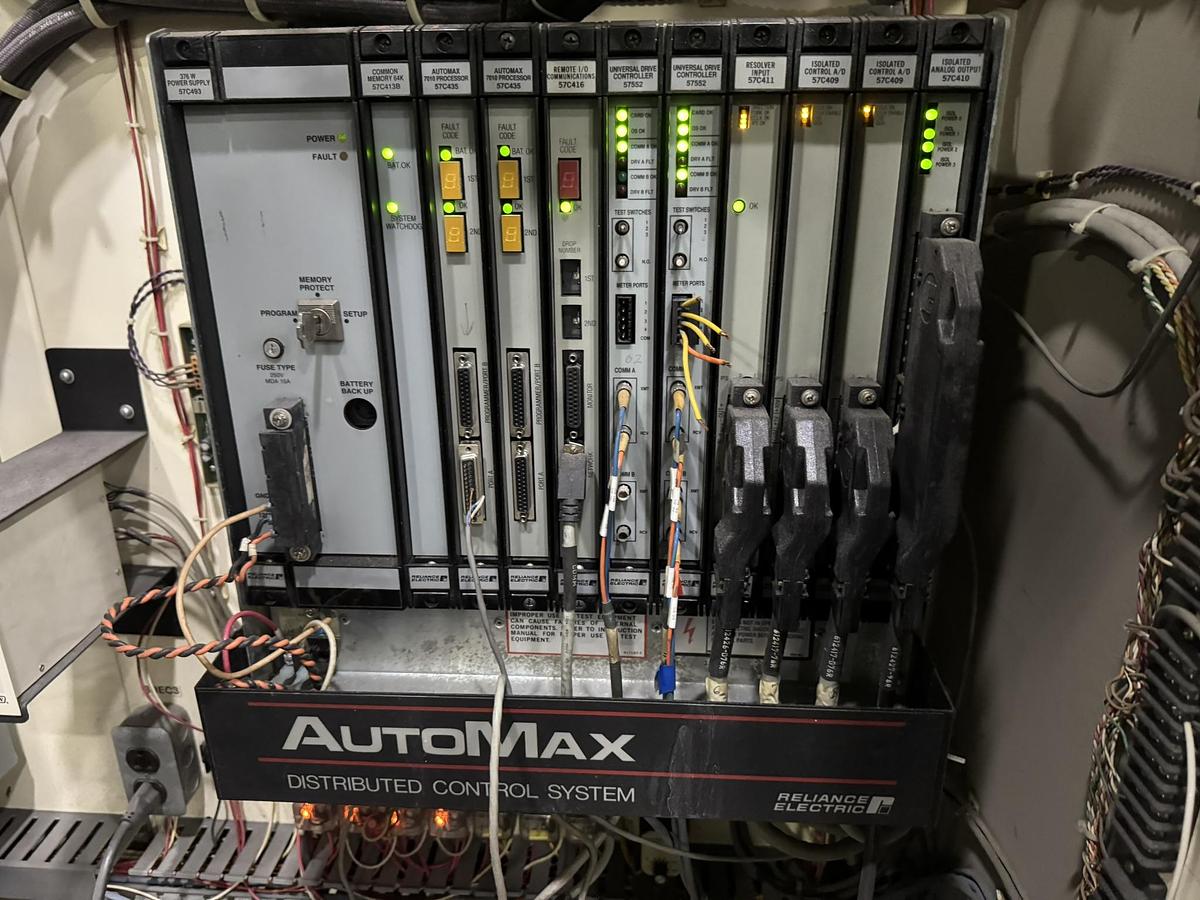 Used 95" WIDE A&F TWO DRUM SLITTER REWINDER - SHAFTLESS 72" DIAMETER REWIND