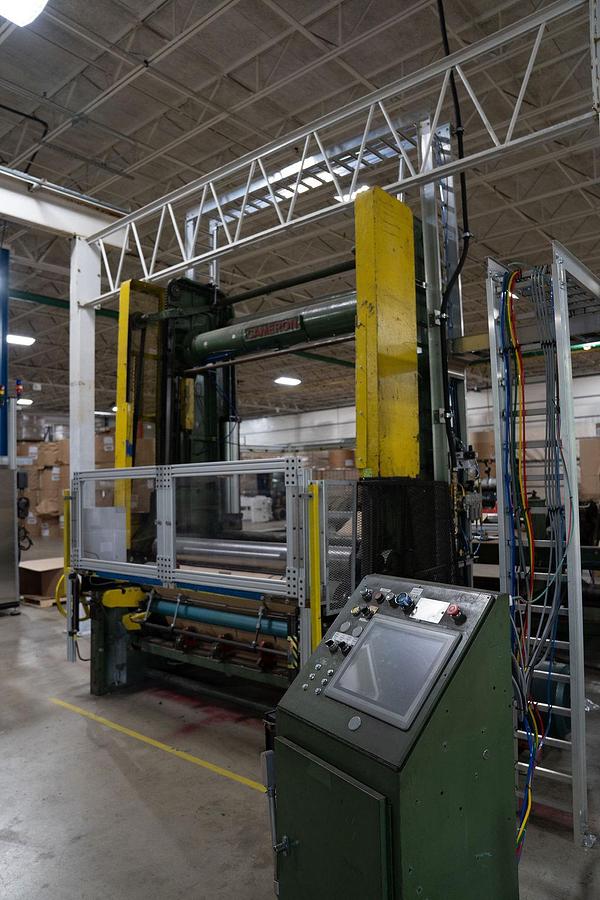 Used 72" CAMERON TWO DRUM SLITTER REWINDER MODEL 438 - 60" REWIND WITH A&F SHAFTLESS UNWIND STAND