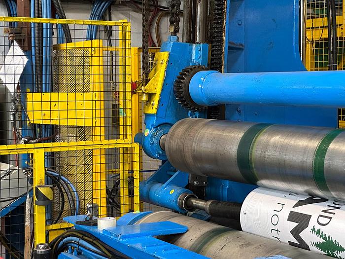 Used 144" BLACK CLAWSON TWO DRUM WINDER 60" REWIND DIAMETER SHAFTLESS