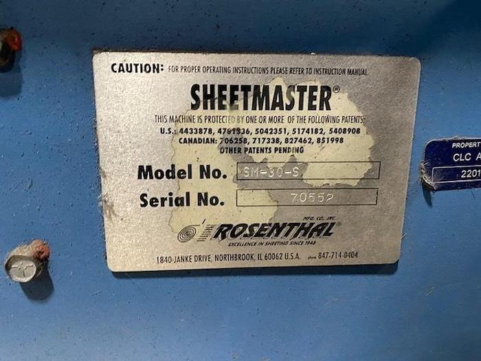 Used 30" ROSENTHAL MDL. SM-30S SHEETMASTER SHEETER