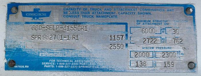 Refurbished CASCADE 66D-SELP-41556R1 60 INCH PAPER ROLL CLAMP-REFURBISHED