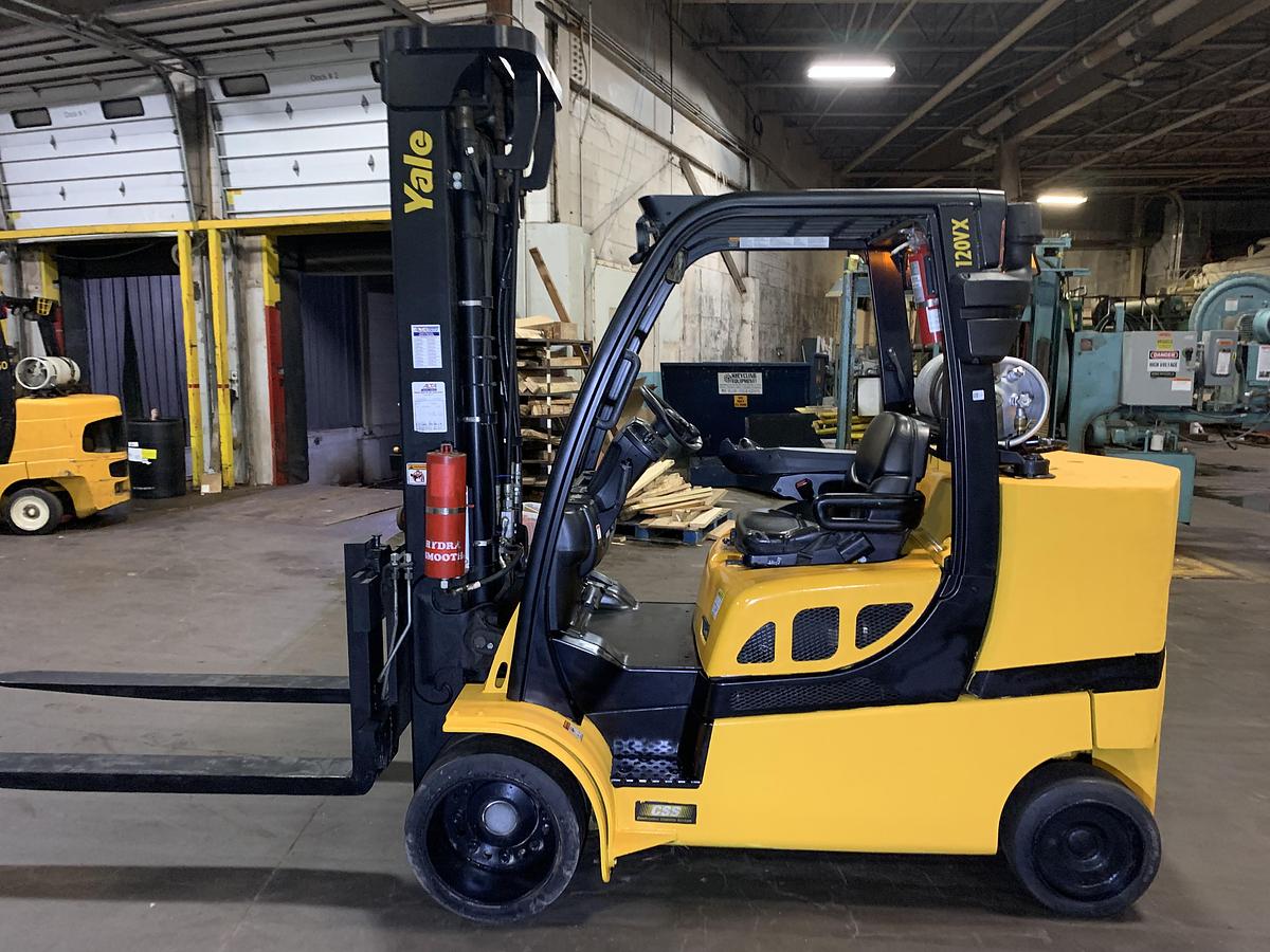Used 12,000 POUND YALE GLC120VXPRS FORKLIFT TRUCK MANUFACTURED 2021 TALL MAST 221" RAISED