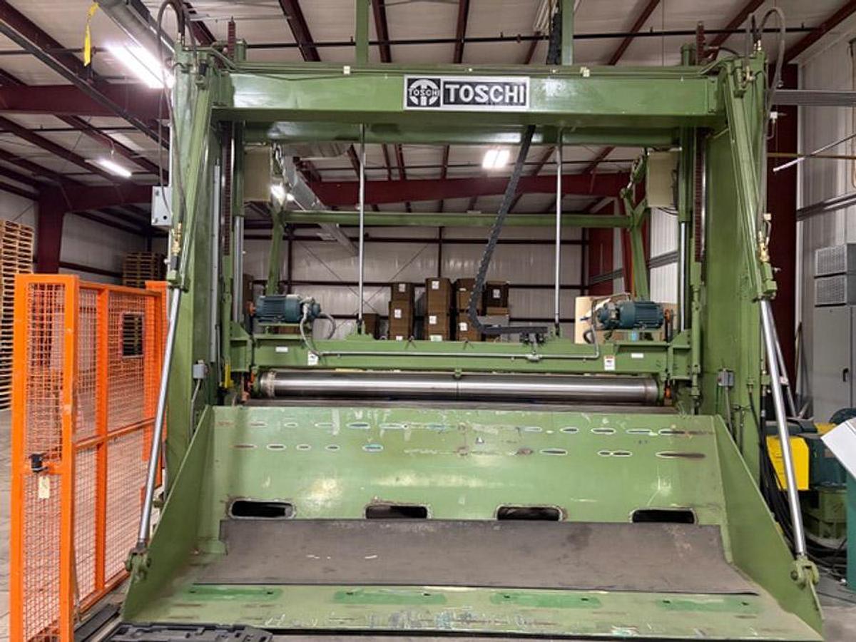 Used 134” WIDE TOSCHI (TOSOTEC) MODEL 4000-3S TWO DRUM SLITTER REWINDER - 71" REWIND DIAMETER - NEW PLC & DRIVES 2023