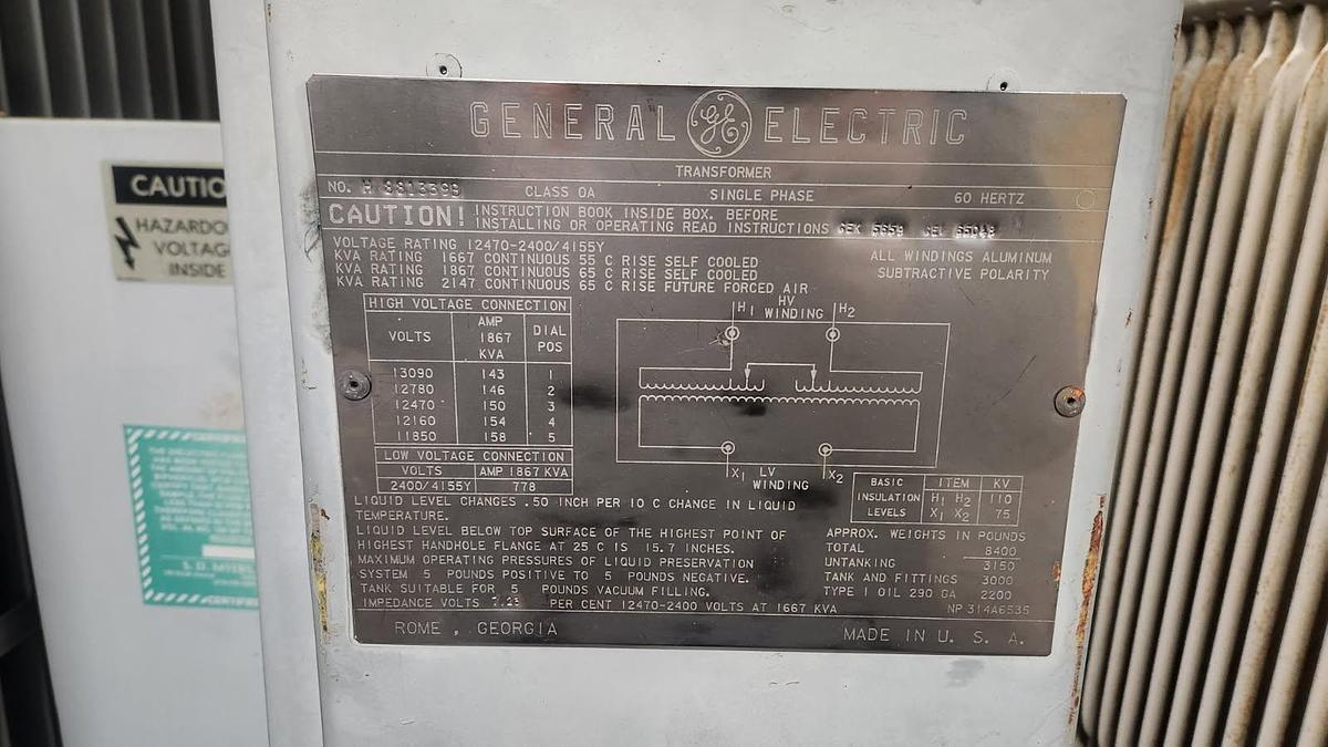 Used GENERAL ELECTRIC 1867 KVA TRANSFORMER