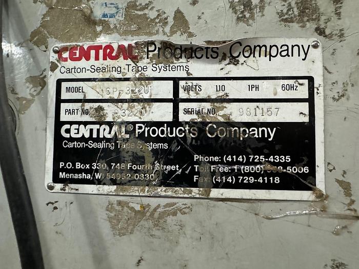 Used CENTRAL CP-322U CASE TAPER CARTON SEALER SYSTEM