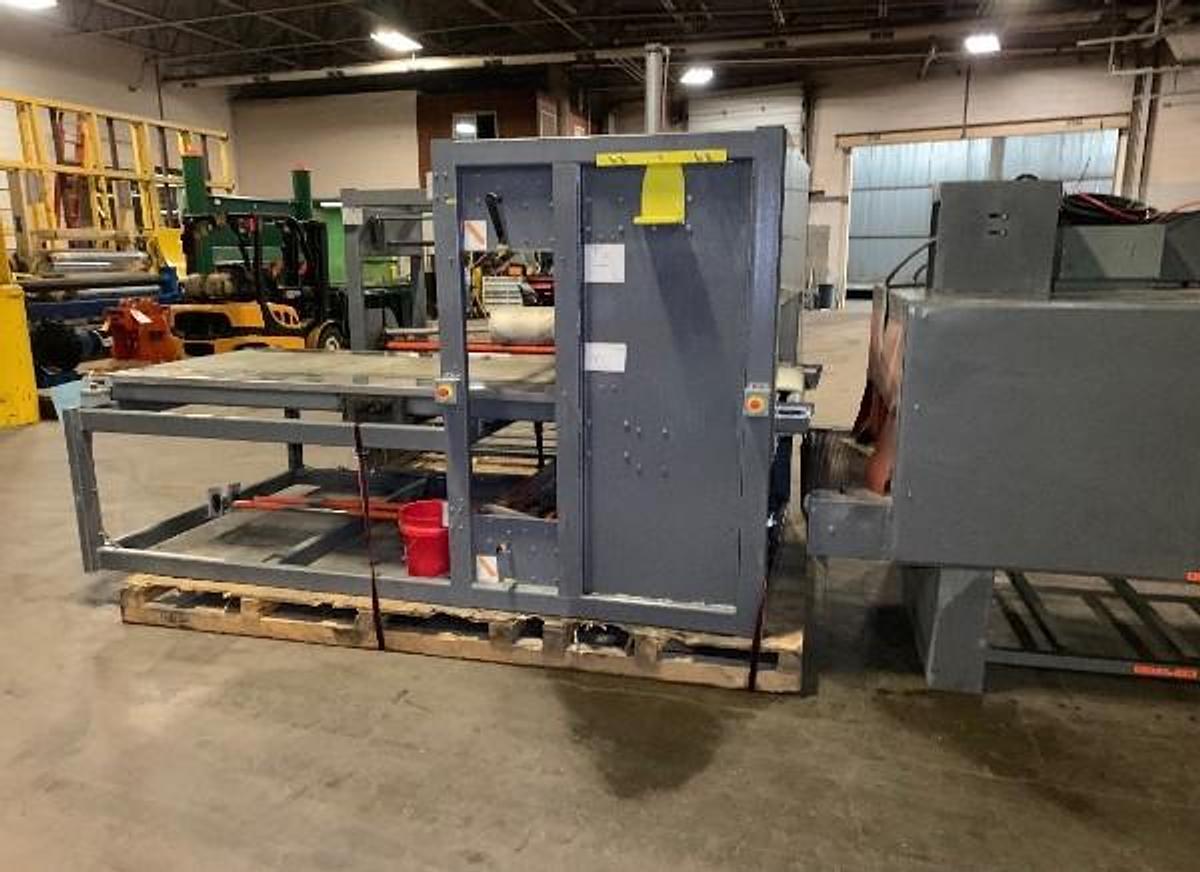 Used 50" W HEAVY DUTY IN-LINE AUTOMATIC SHRINK BUNDLER SYSTEM W/ WELDOTRON #1250 BUNDLER AND #5016 TUNNEL