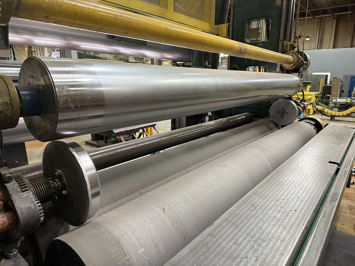 Used 110" FACE LANGSTON MODEL DA TWO DRUM SLITTER REWINDER 72" REWIND DIAMETER
