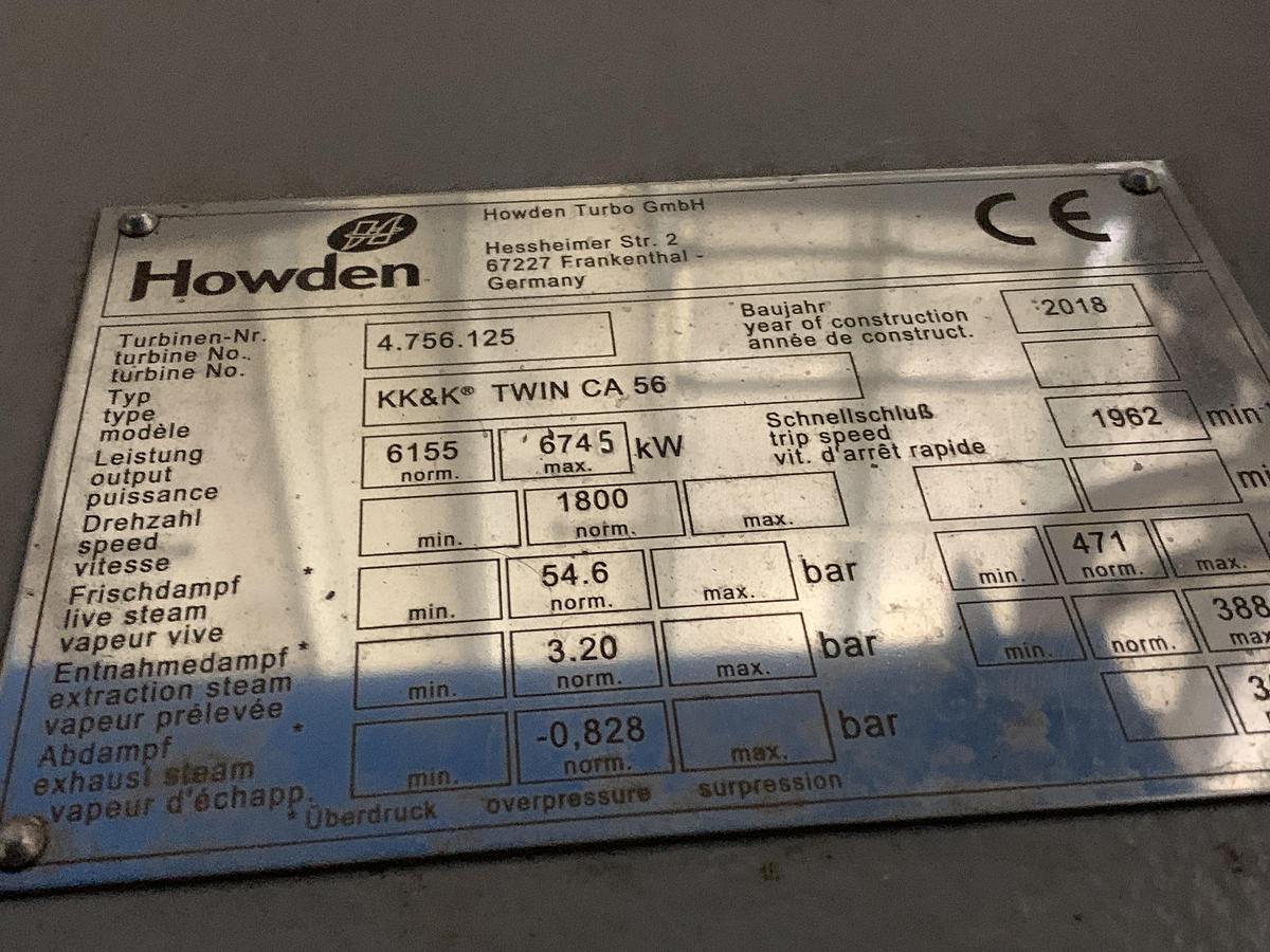 Used HOWDEN SERIES TWIN-CA 56 STEAM TURBINE AND TD POWER SYSTEMS AC GENERATOR 7.0MW MFG 2018 - PENDING RF