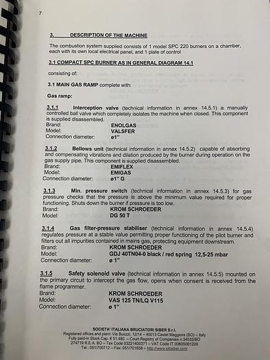 Used SIB SIBER MODEL 220 BURNER