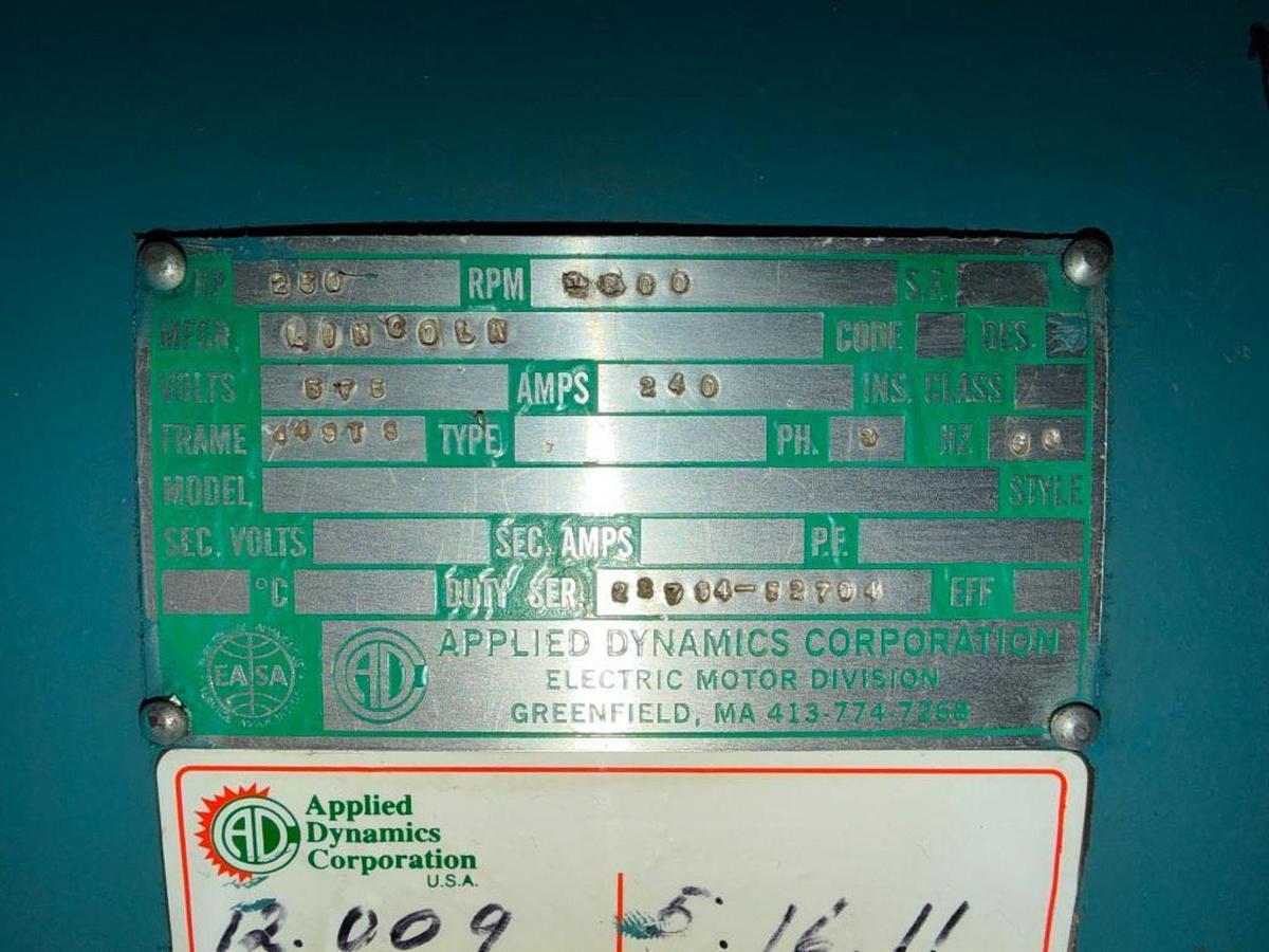 Used 250HP APPLIED DYNAMICS CORP AC MOTOR FRAME 449TS