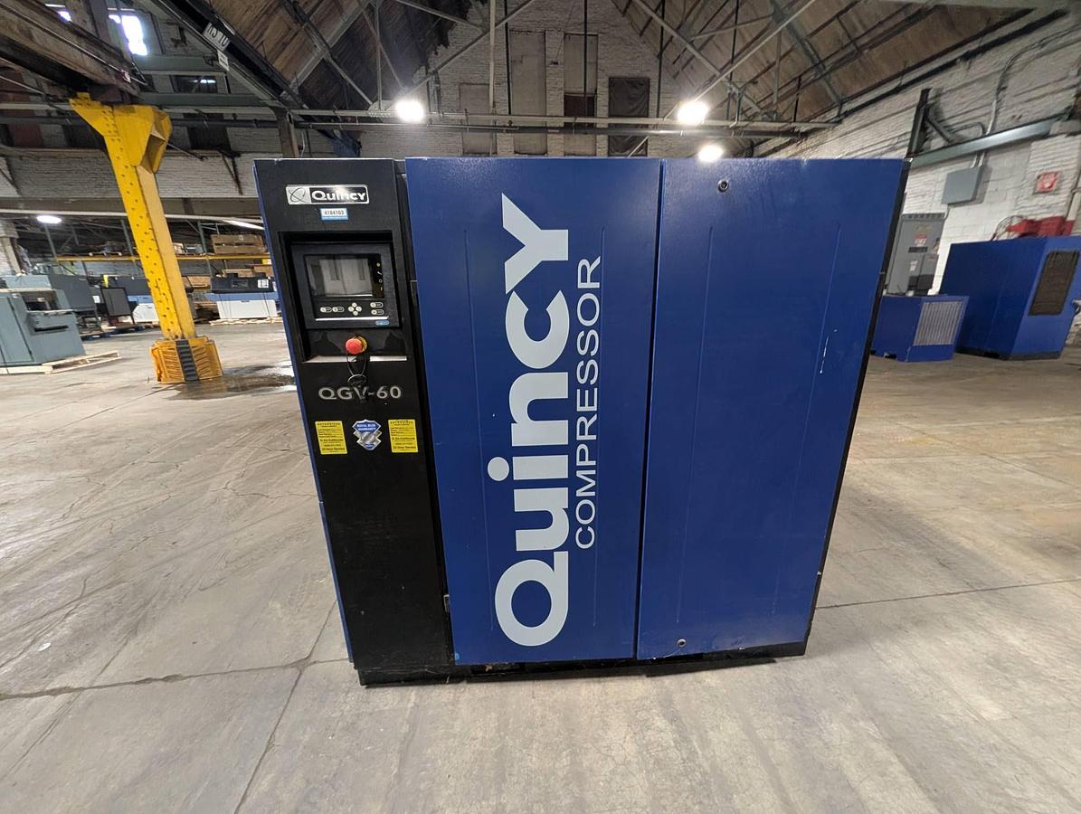 Used 60 HP QGV-60 QUINCY AIR COMPRESSOR SYSTEM WITH QED-600 AIR DRYER MANUFACTURED 2018