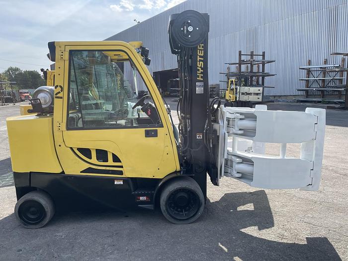 Used 12,000 POUND CAPACITY HYSTER MODEL S120FTPRS ENCLOSED CAB ROLL CLAMP FORKLIFT MFG. 2017