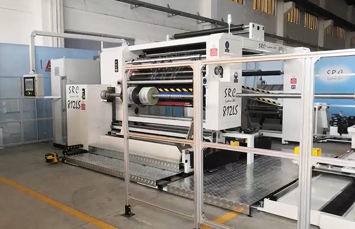 Used 60" - 80" WIDE SRC SYSTEMS, LTD. MODEL 812-LS CANTILEVERED DUPLEX SLITTER REWINDER - CENTERWIND OR CENTER SURFACE