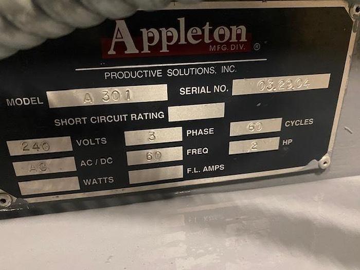 Used 120" WIDE APPLETON MODEL A301 AUTOMATIC CORE CUTTER 2HP - 3" CORE DIAMETER