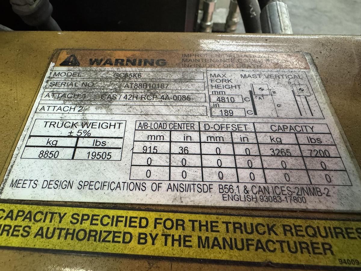 Used CATERPILLAR ROLL CLAMP TRUCK MODEL GC55K6 WITH CASCADE CLAMP