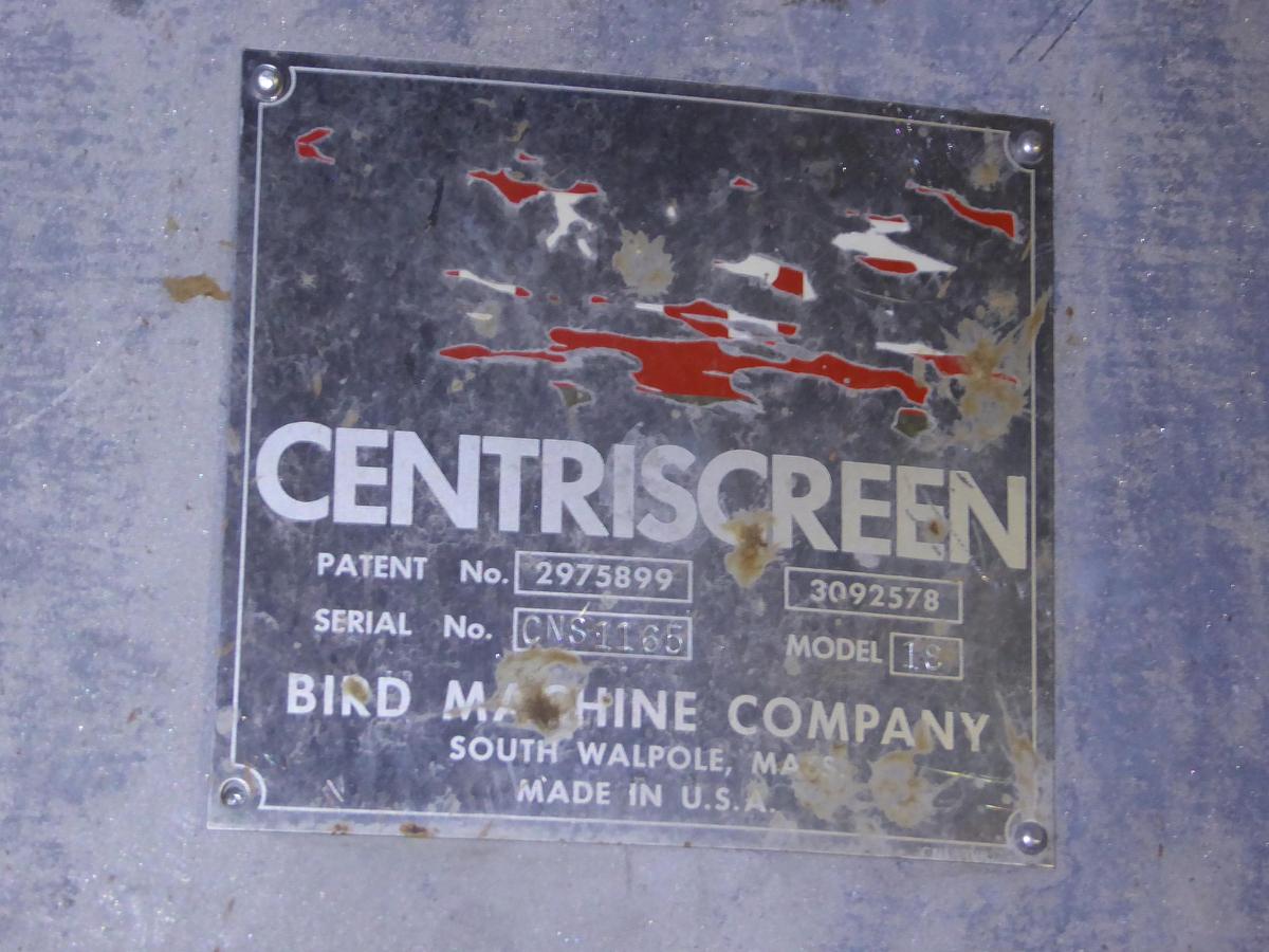 Used BIRD MACHINE CO. MODEL 18 CENTRISCREEN SS