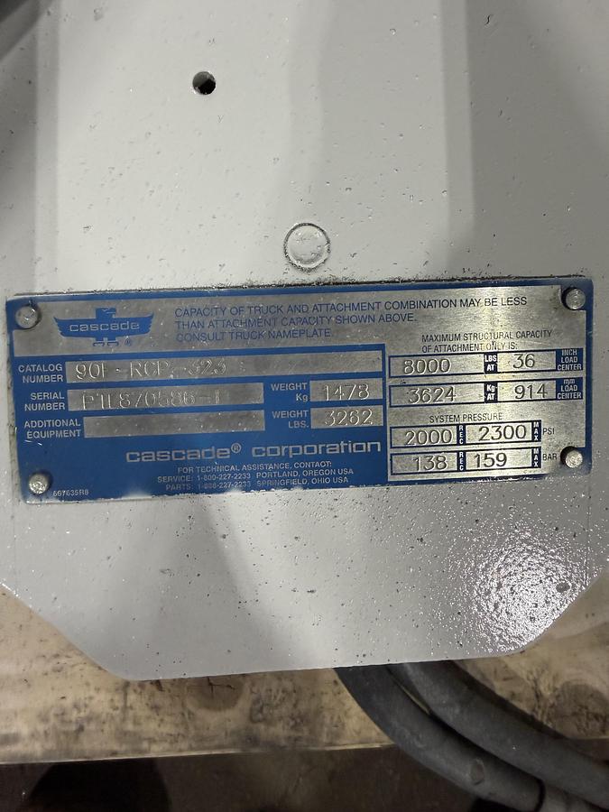 Used 72" CASCADE MODEL 90F-RCP-323 PAPER ROLL CLAMP