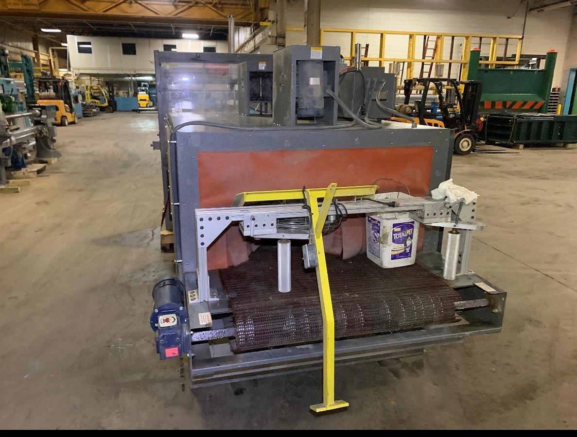 Used 50" W HEAVY DUTY IN-LINE AUTOMATIC SHRINK BUNDLER SYSTEM W/ WELDOTRON #1250 BUNDLER AND #5016 TUNNEL