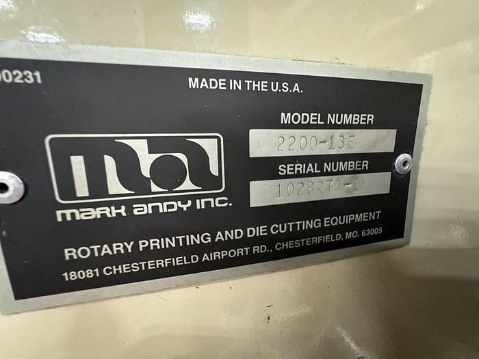 Used 13" WIDE MARK ANDY MODEL 2200-13E FLEXO PRESS 8 PRINT STATIONS 1 DIE CUTTING STATION
