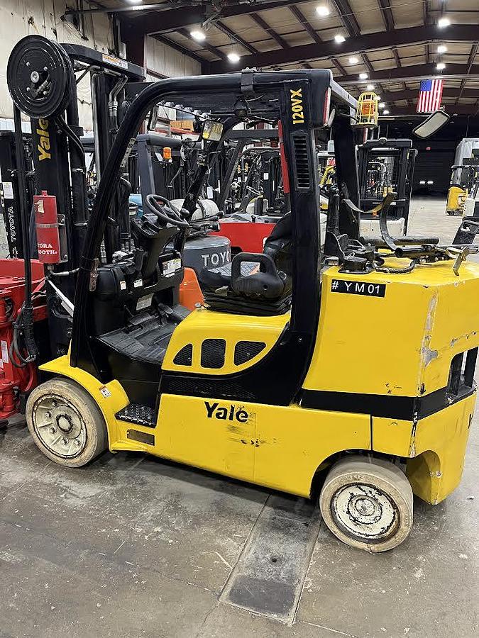 Used 12,000 POUND YALE GLC120VX FORKLIFT WITH 72" BOLZONI CLAMP