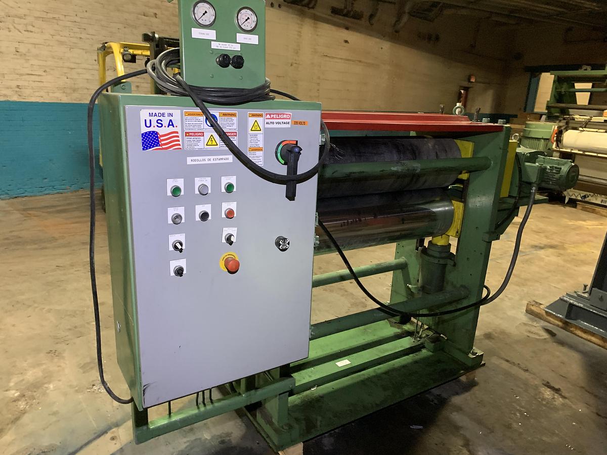 Used 47" WIDE EASTERN ENGRAVING AND MACHINE CO. INC. HYDRAULIC EMBOSSING MACHINE REBUILT 2010