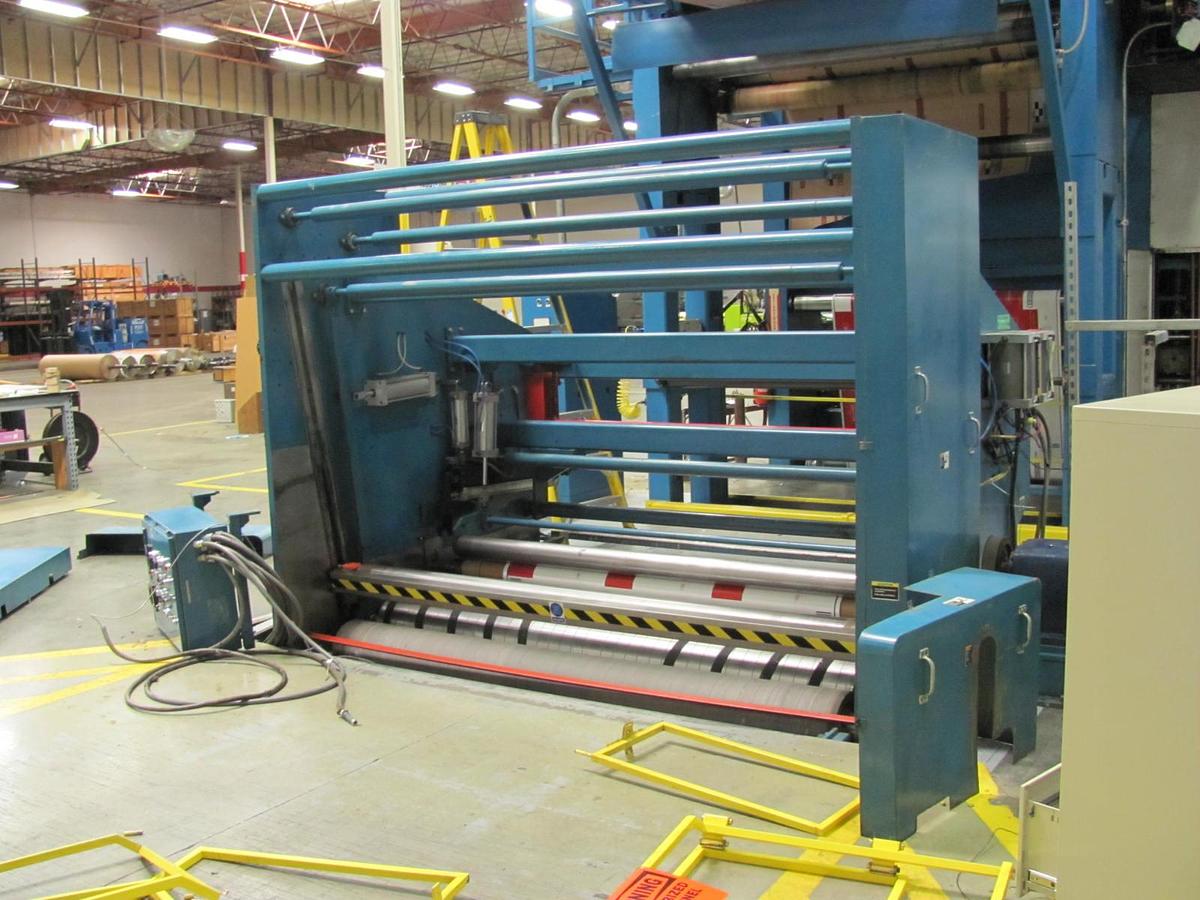 Used 98" WIDE COBDEN CHADWICK 4 COLOR CI PRINTING PRESS WITH 3 COATING STATIONS & PARKINSON TWO DRUM WINDER - FOR PAPER AND BOARD