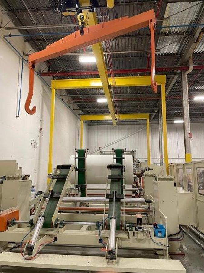 Used 112" WIDE BAOSUO PF-A-2900 SLITTER REWINDER MFG 2021