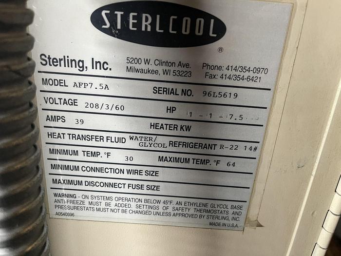Used STERLING, INC.MDL. AFP7.5A  STERLCOOL  CHILLER