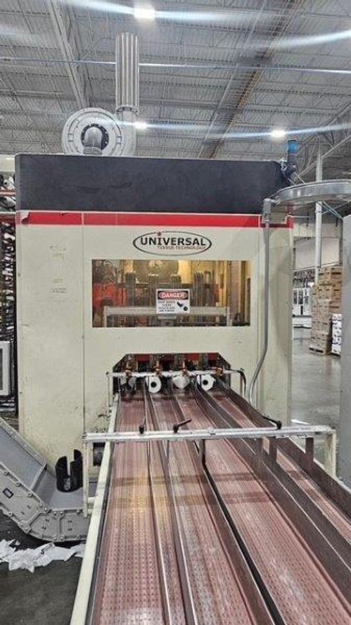 Used 108" WIDE UNIVERSAL TISSUE TECHNOLOGY BRT/KRT REWINDING LINE W/4 LANE LOG SAW