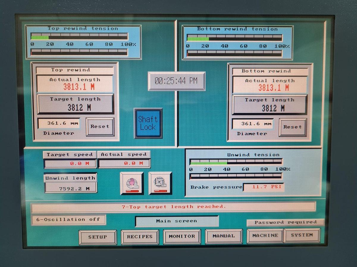 Used 63" WIDE SRC SYSTEMS LTD. MODEL 365 DUPLEX SLITTER REWINDER - OEM REFURBISHED & RUNNING