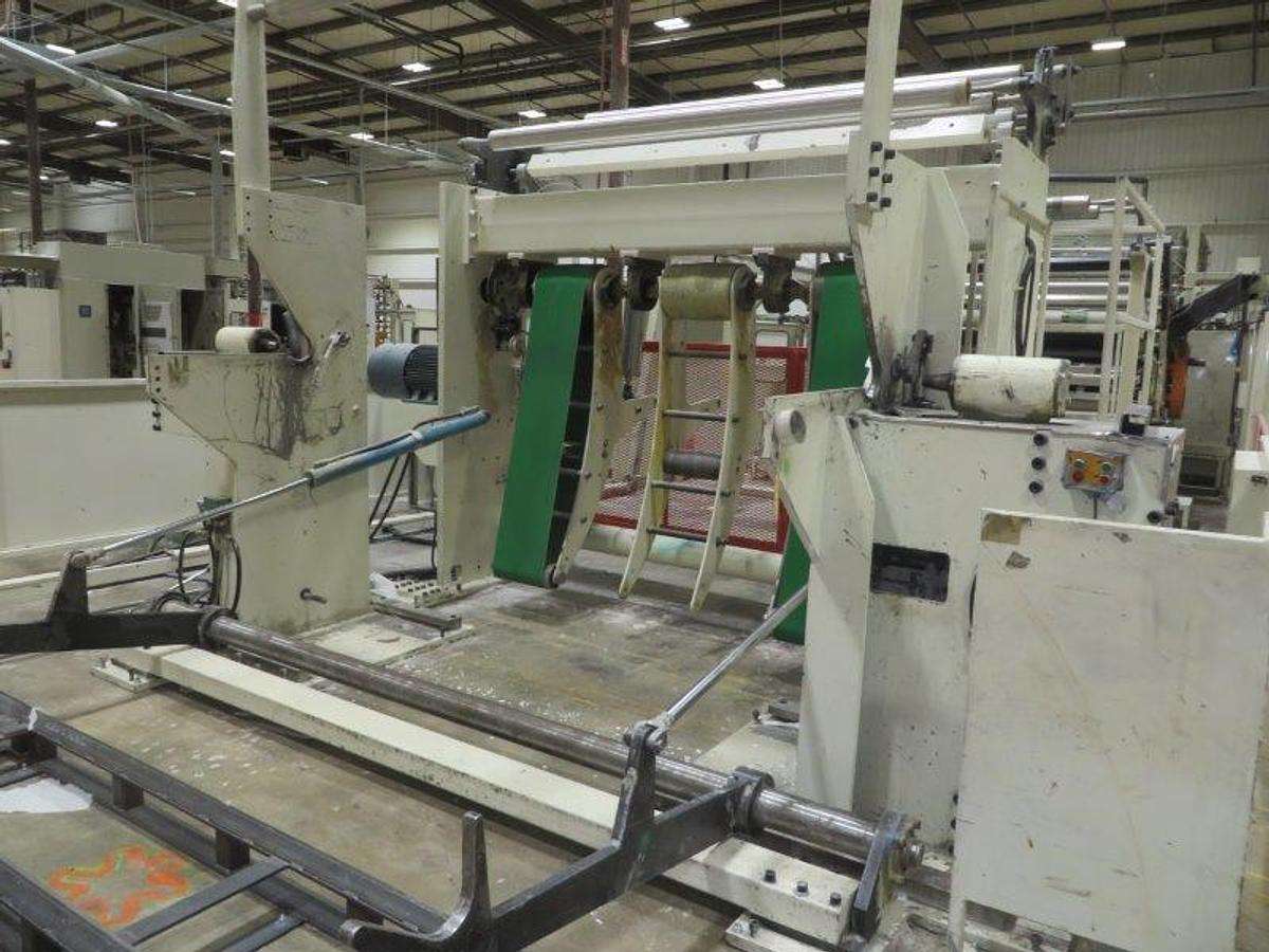 Used 2010 BAOSUO ULTRA COMPACT 102" KITCHEN TOWEL REWINDING LINE WITH LOG SAW AND PACKAGING