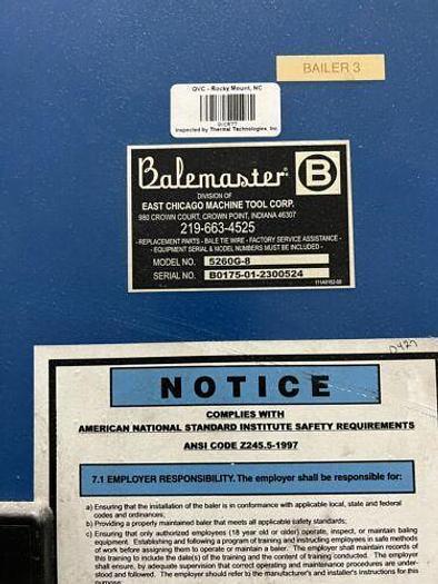 Used BALEMASTER 5260-8 HORIZONTAL BALER 60HP AUTO TIE
