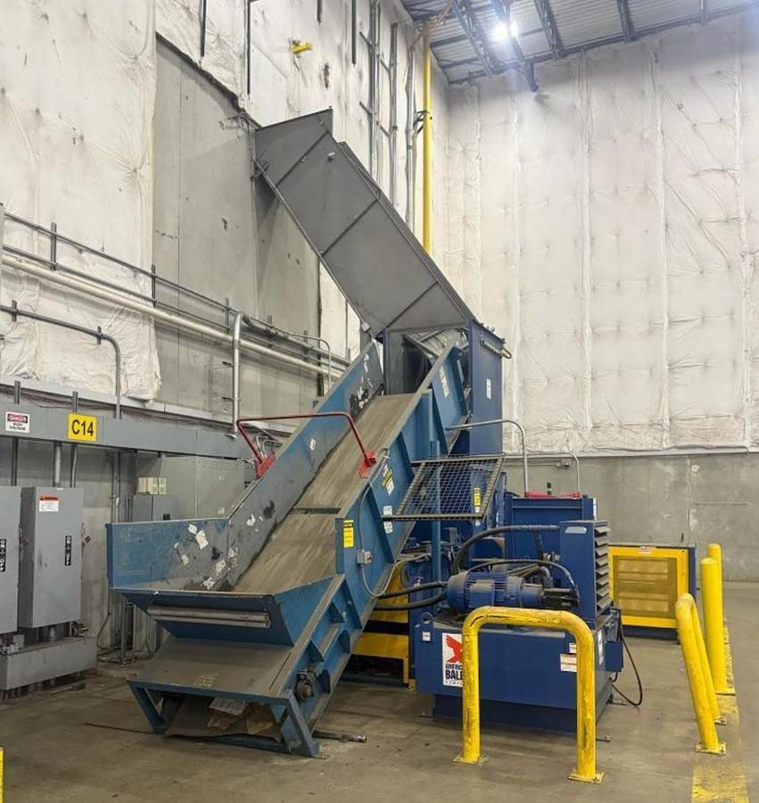 Used AMERICAN AUTOTIE BALER MODEL DC6348-8T30 WITH CONVEYOR DUAL 30HP MOTORS 8" CYLINDER