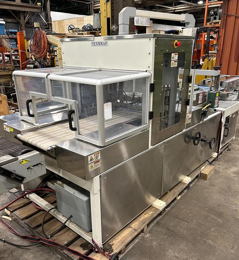 Used TEXWRAP 1809SS SERVO SIDE SEAL SHRINK WRAP SYSTEM W/ TEXWRAP 24"L ADJUSTABLE WIDTH CONVEYOR