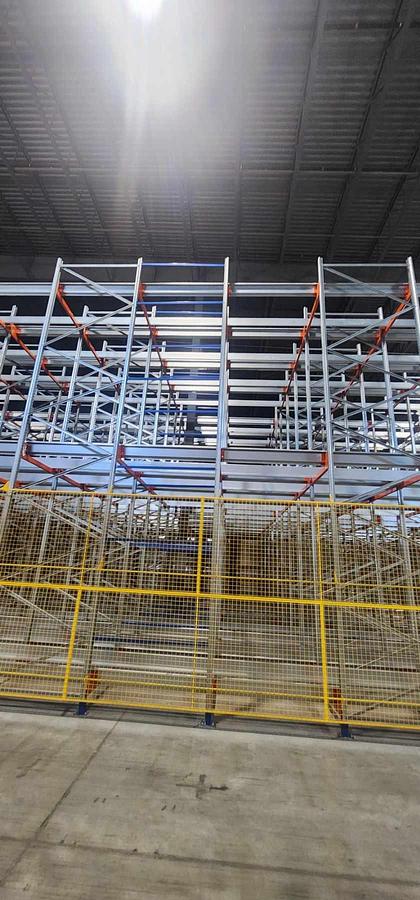 Used SSI SCHAEFER AUTOMATIC FIFO PALLET RACKING STORAGE SYSTEM WITH 3 ORBITERS - MFG 2021