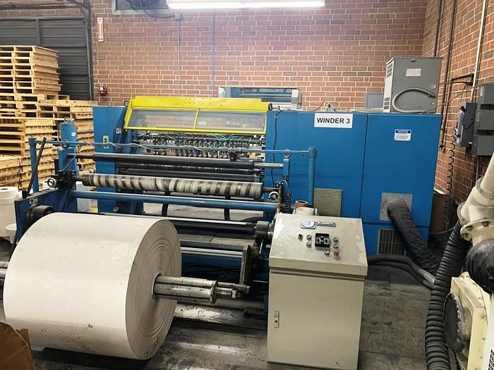 Used 63" WIDE KAMPF CONSLIT US 106 CANTILEVERED DUPLEX SLITTER: 24" REWINDS TIDLAND SHEAR SLITTING